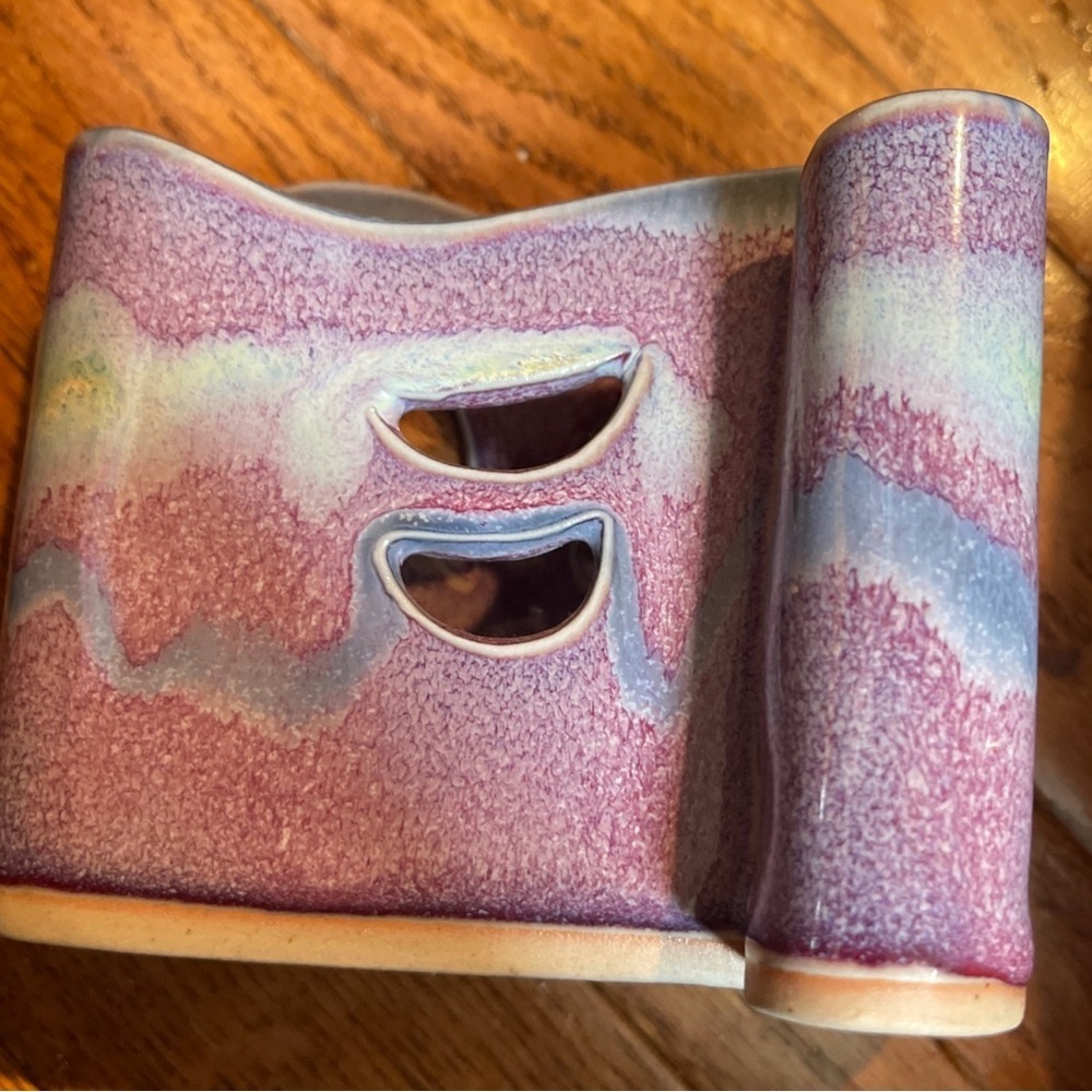 Bay Studio Pottery Notepad Pen Holder Purple Blue Drip Glaze